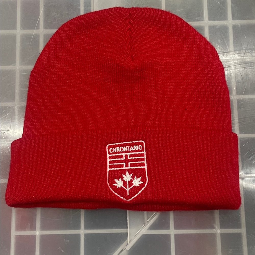 AJM Chrontario Red Cuffed Beanie • Unisex • Made in Canada NEW NWOT